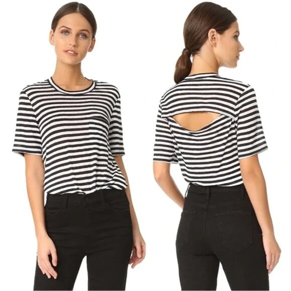 A.L.C. Black and White Striped Short Sleeve Tee - Picture 1 of 10